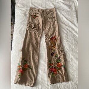 VINTAGE Y2K Khaki Embroidered Low Rise Cargo Pants